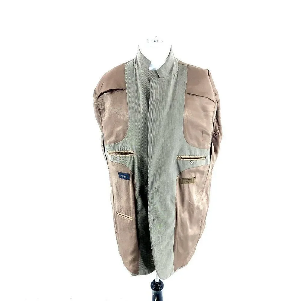 Pronto Uomo Signature Zigone Super 100s Wool 2 Button Blazer Tan‎ Striped 44L